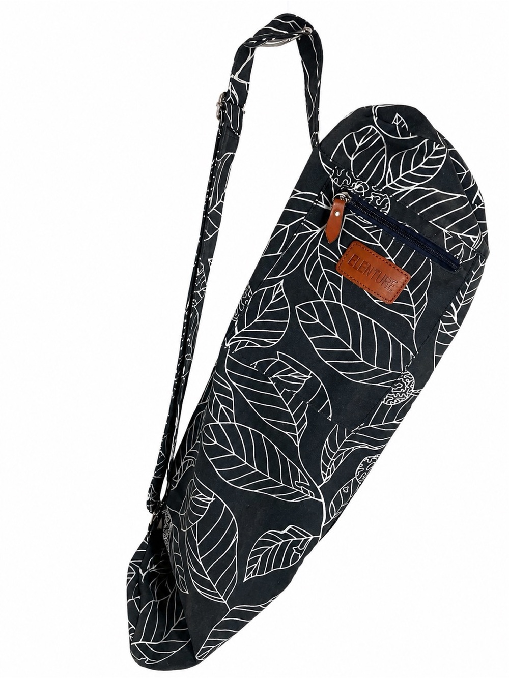 Elenture Full Zip Exercise Yoga Mat Sling Bag with Leaf Print - Black & White